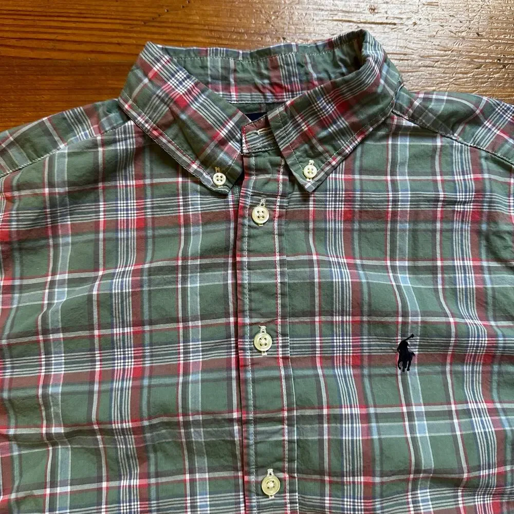 Ralph Lauren green pink‎ plaid long sleeve button up shirt SIZE L 14-16